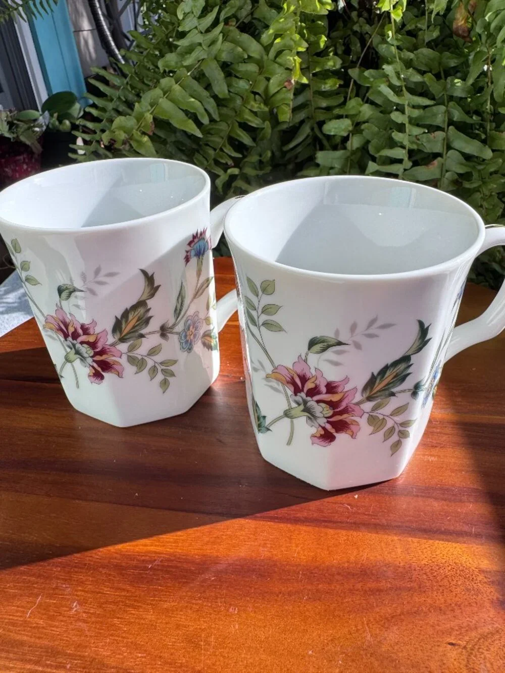 Vintage Andrea by Sadek Floral Coffee Mug, Hexagonal Porcelain Tea Cup